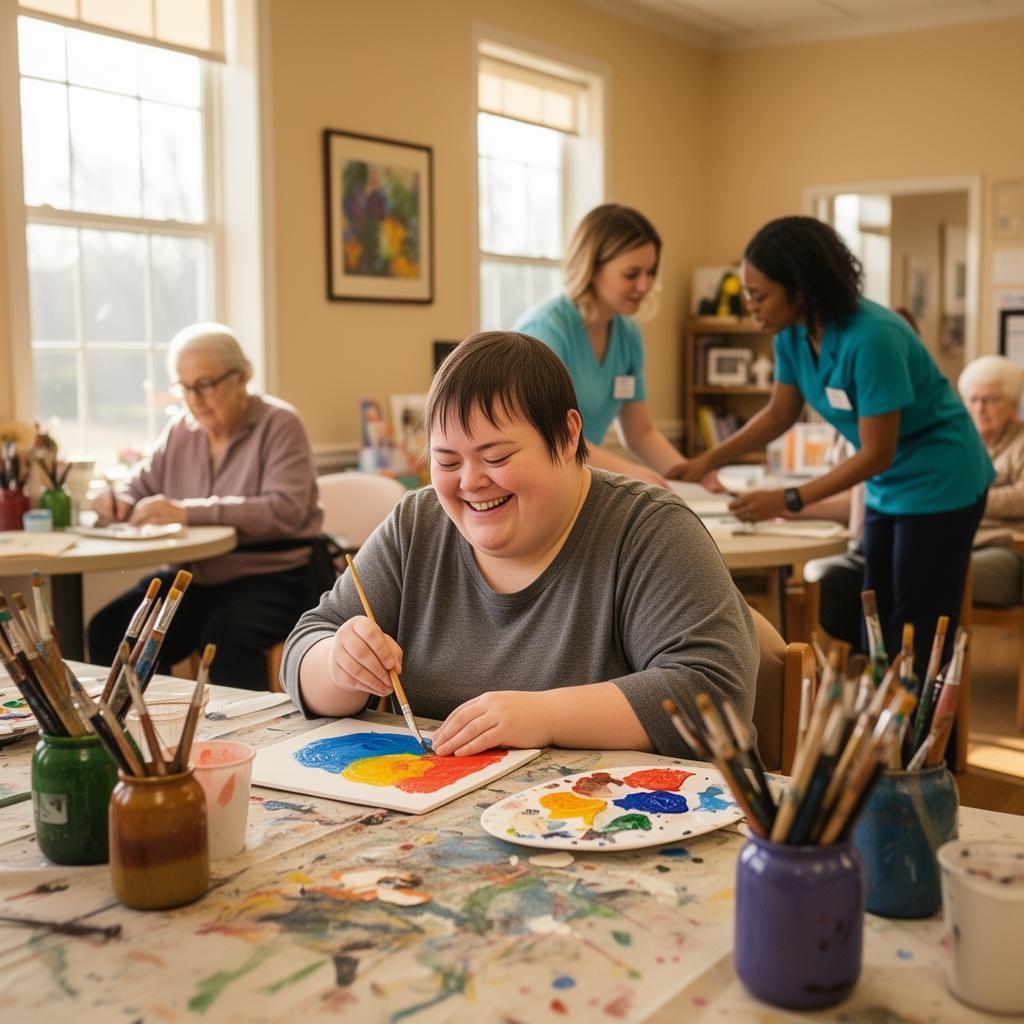 An adult enjoying an art session